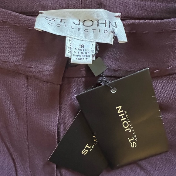 ST. JOHN COLLECTION Berrywood Purple Virgin Wool Dress Cuffed Pants NWT Size 16 - Picture 2 of 12